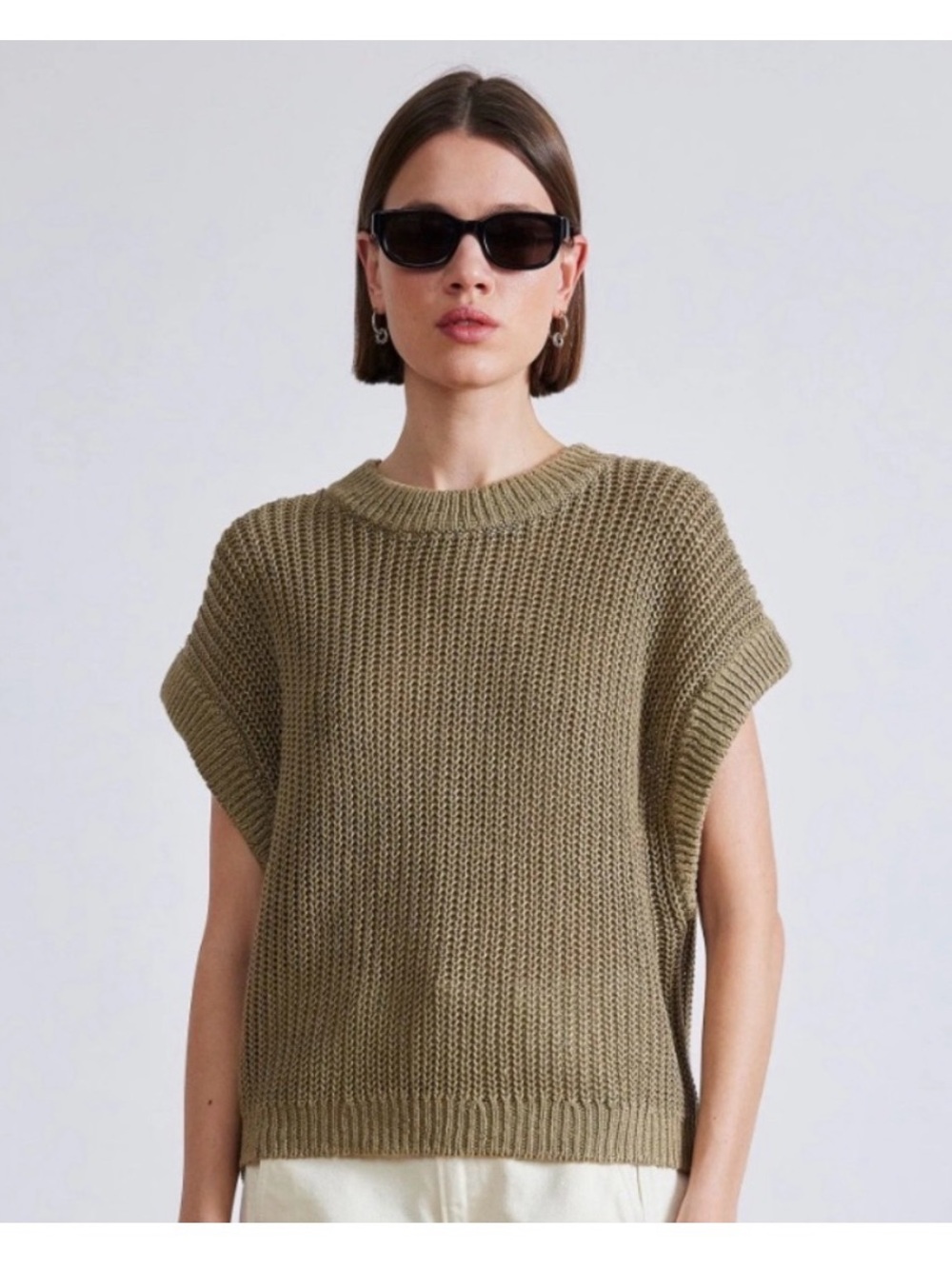 Apiece Apart Olive Green Knit Sleeveless Sweater - Picture 3 of 4